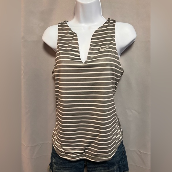Nike Gray and White Striped Tank Top - Picture 1 of 13